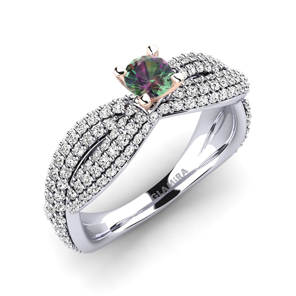Białe & Różowe Złoto 585 Mistyczny Topaz Pierścionek zaręczynowy Mackenzie 0.25 crt