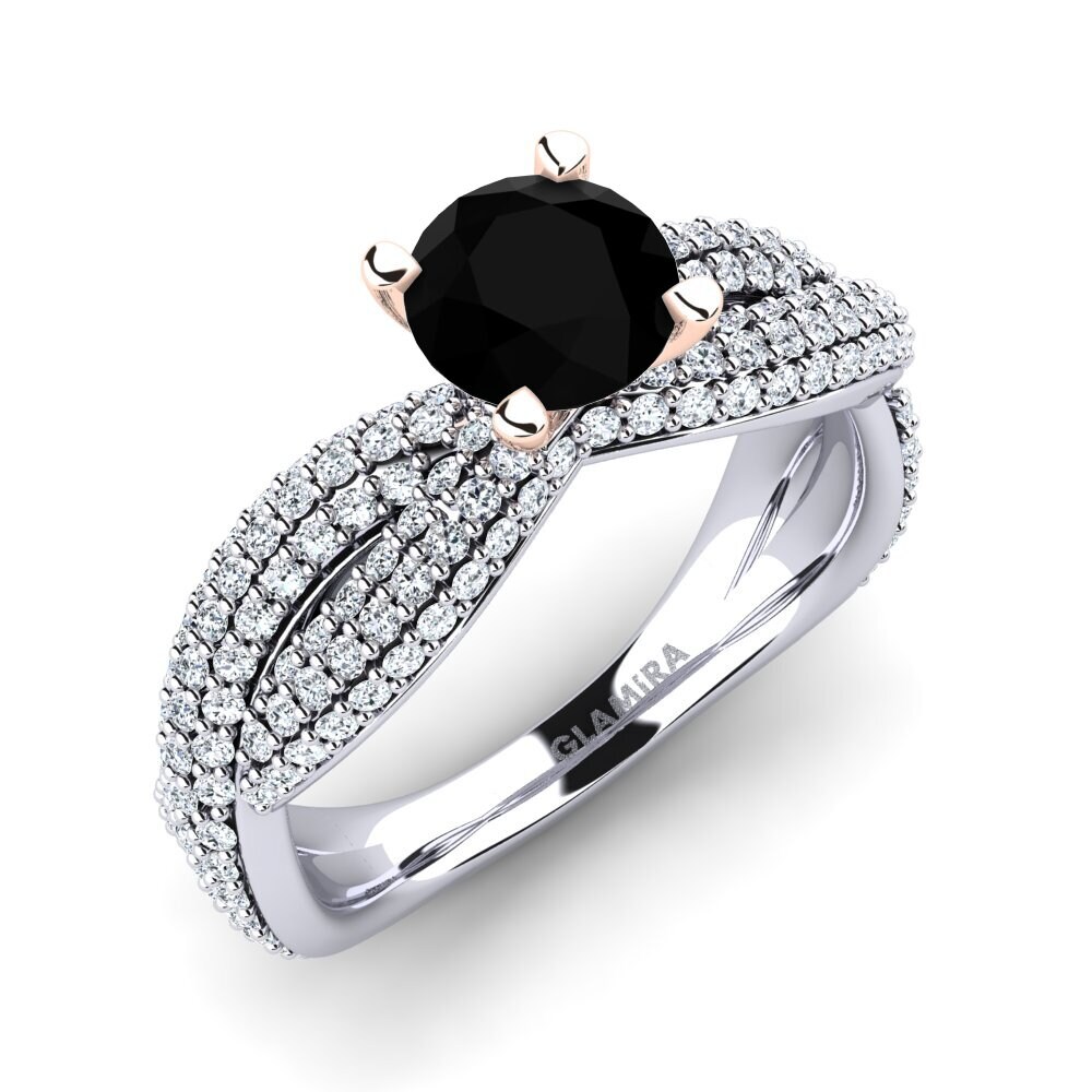 9ct White & Rose Gold Black Onyx Engagement Ring Mackenzie 0.8 crt