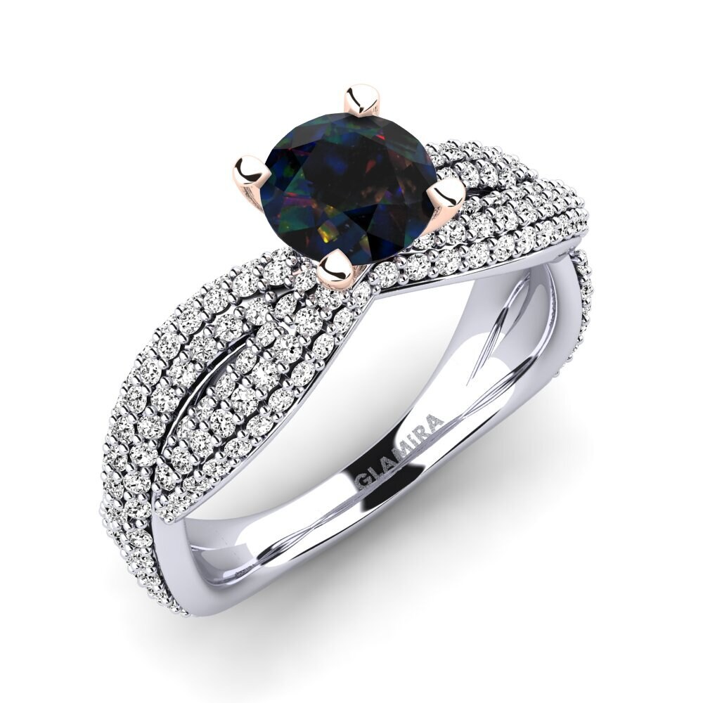 Białe & Różowe Złoto 585 Czarny opal Pierścionek zaręczynowy Mackenzie 0.8 crt
