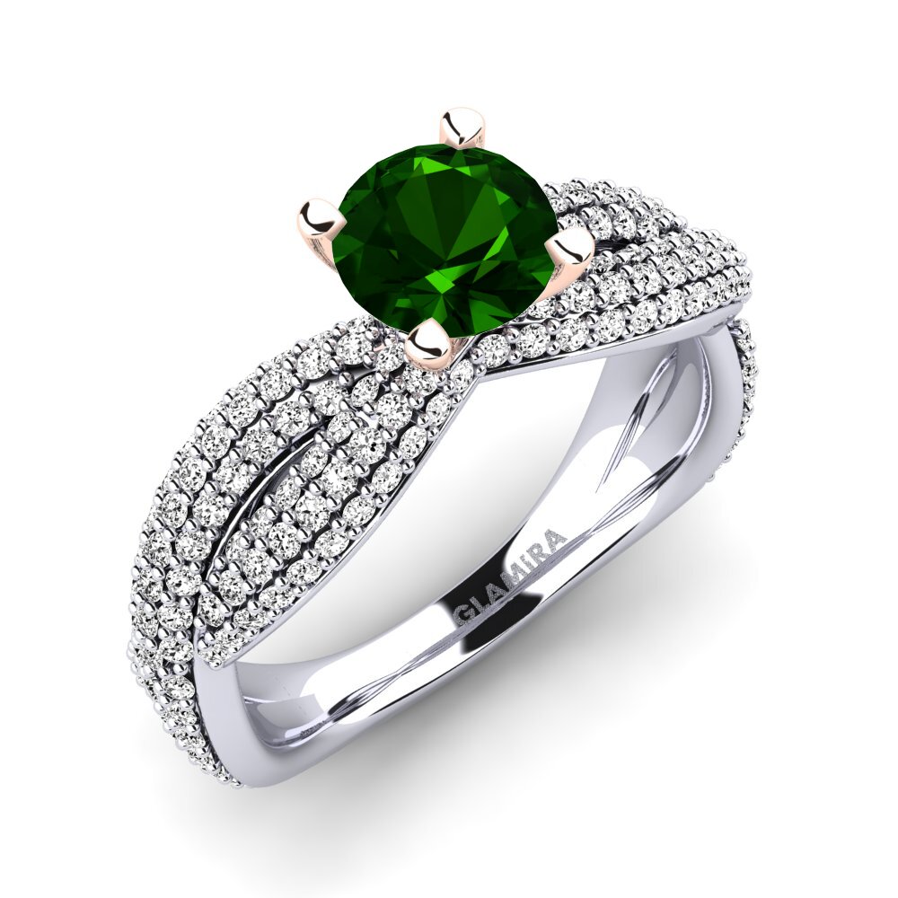 Białe & Różowe Złoto 585 Turmalin zielony Pierścionek zaręczynowy Mackenzie 0.8 crt