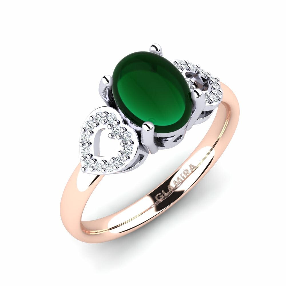 Or Rose& Blanc 18k Émeraude Cabochon Bague Maddalen