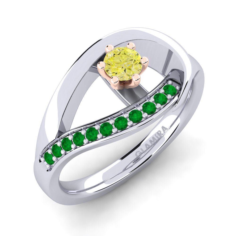 14K Wit & Rood Goud Gele Diamant Verlovingsring Madely 0.16 crt