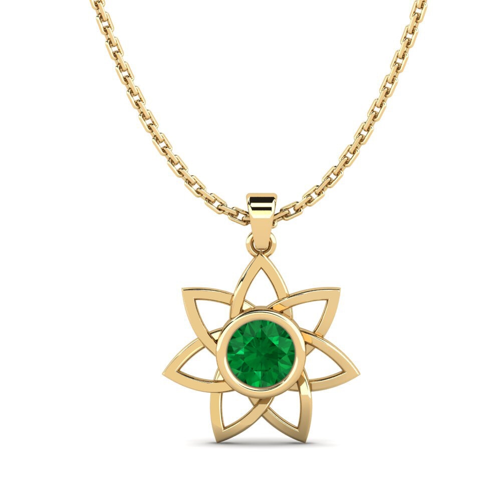 14k Oro Amarillo Esmeralda (creada en laboratorio) Colgante de Mujer Maenenn