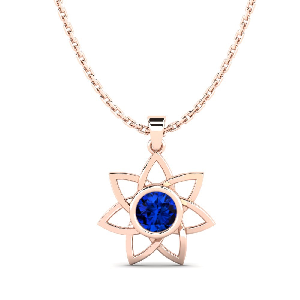 14k Oro Rosa Safiro (Creado en Laboratorio) Colgante de Mujer Maenenn