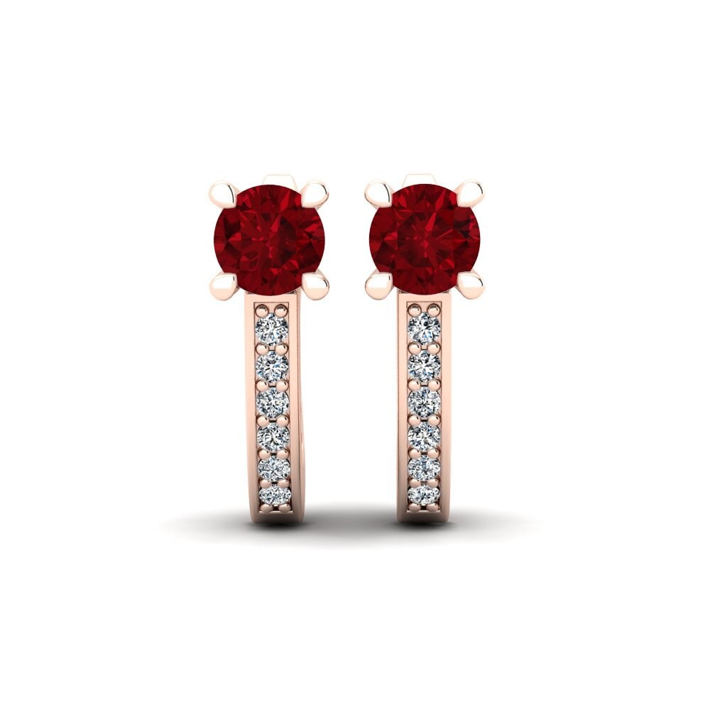 Pendientes 14k Oro Rosa Circonita Roja Huggies y aros