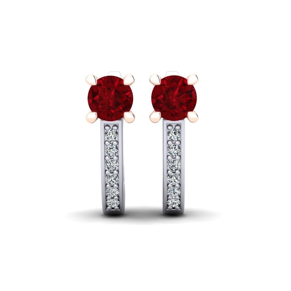 Huggies & Hoops Red Zirconia 14K White & Rose Gold Diamond Earrings