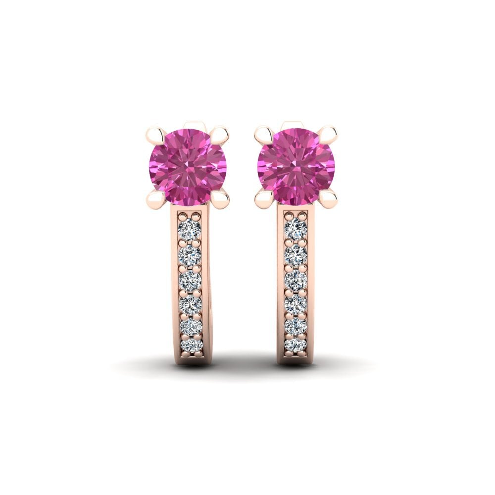 Pendientes 14k Oro Rosa Topacio Rosa Huggies y aros