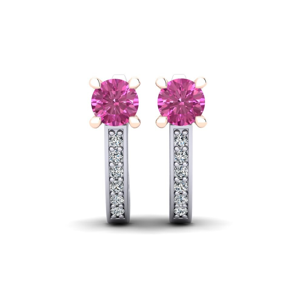 Pendientes 14k Oro Blanco & Rosa Topacio Rosa Huggies y aros