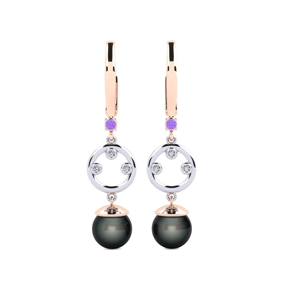 9ct Rose & White Gold Amethyst Women's Earring Maghunaj