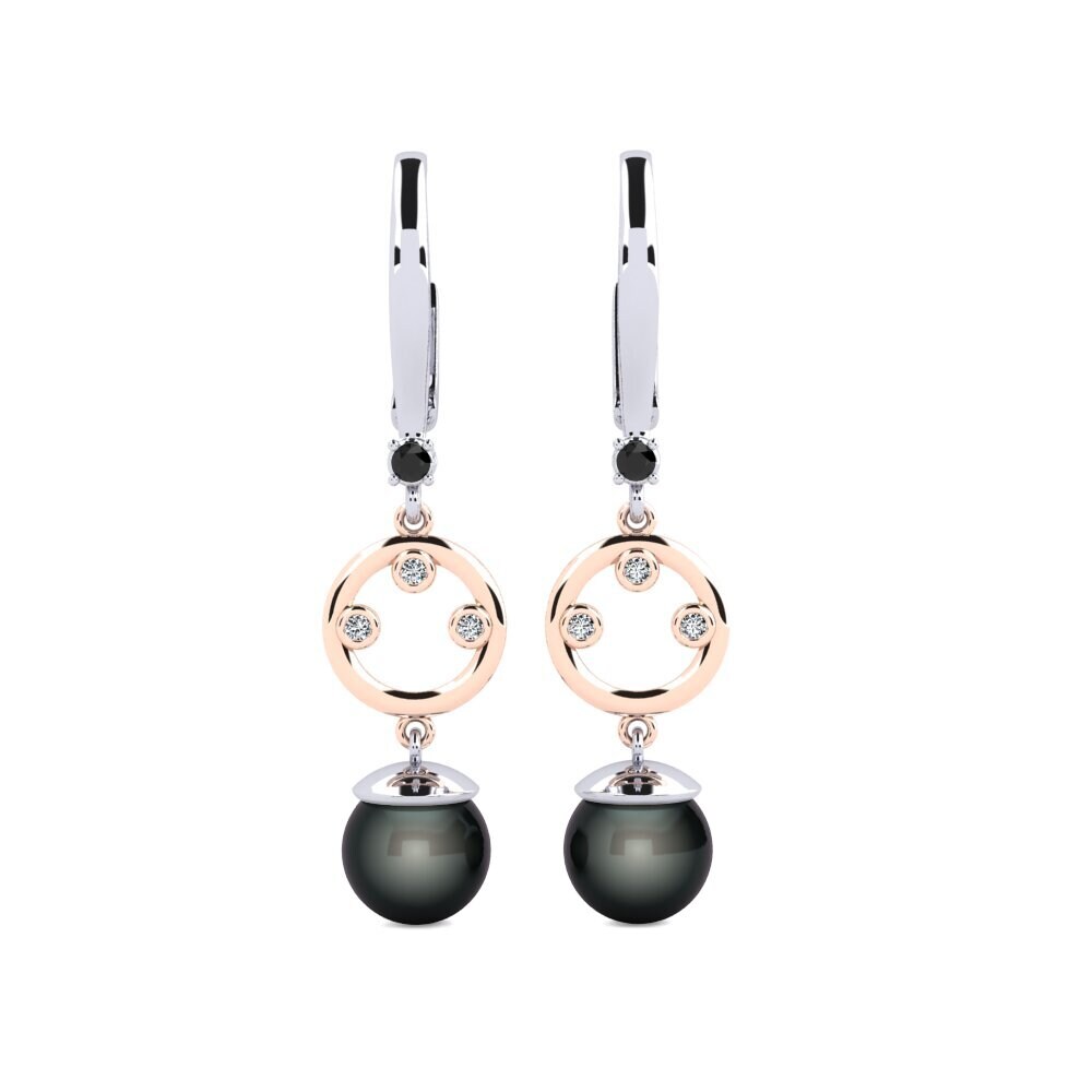 14k White & Rose Gold Black Onyx Women's Earring Maghunaj