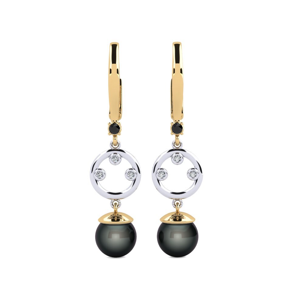 14ct Yellow & White Gold Black Onyx Women's Earring Maghunaj