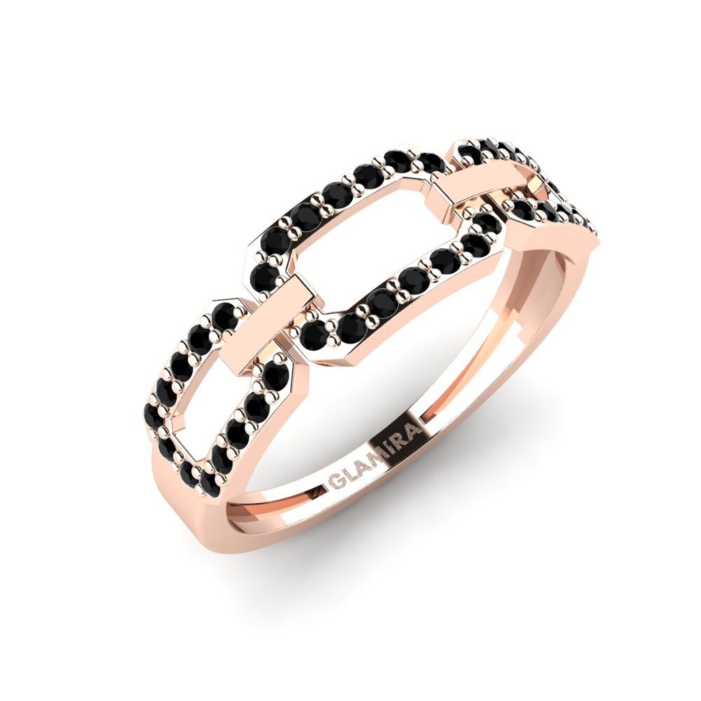 14k Oro Rosa Ónix Negro Anillo Magkasama
