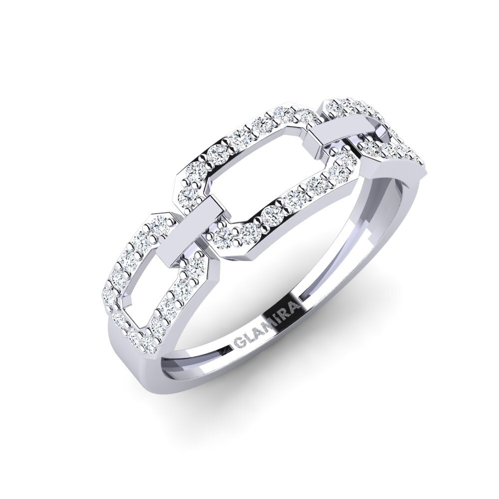 14k Oro Blanco Circonita Anillo Magkasama