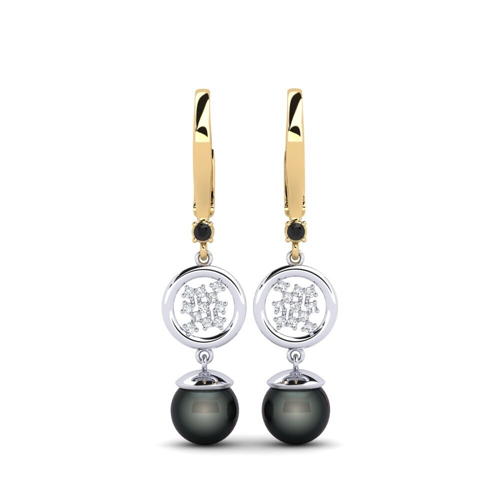 14ct Yellow & White Gold Black Onyx Women's Earring Maglujay