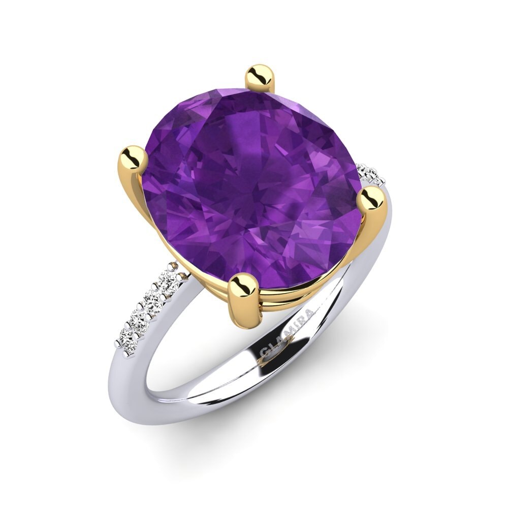 14k Oro Blanco & Amarillo Amatista Anillo Maharlika