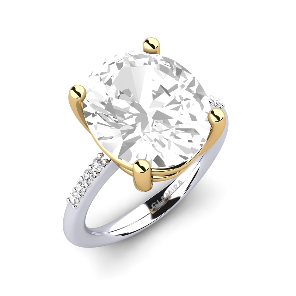 14k Oro Blanco & Amarillo Topacio blanco Anillo Maharlika