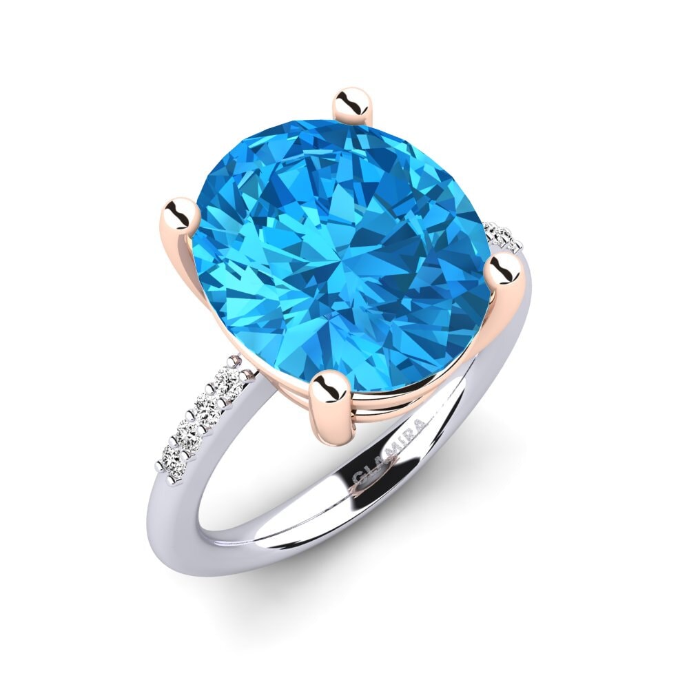 18ct White / Rose Gold Blue Topaz Ring Maharlika