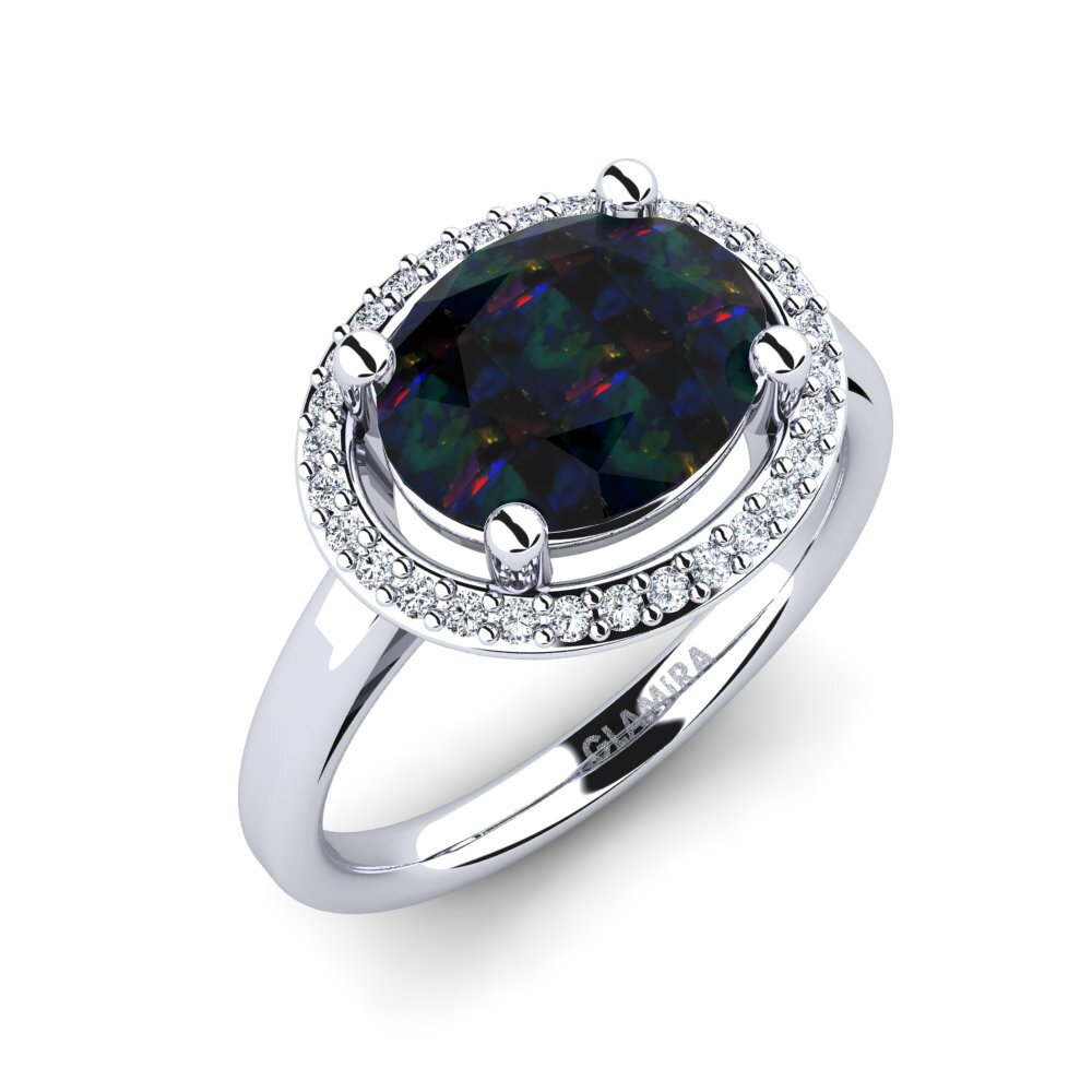 18ct White Gold Black Opal Engagement Ring Mahdise