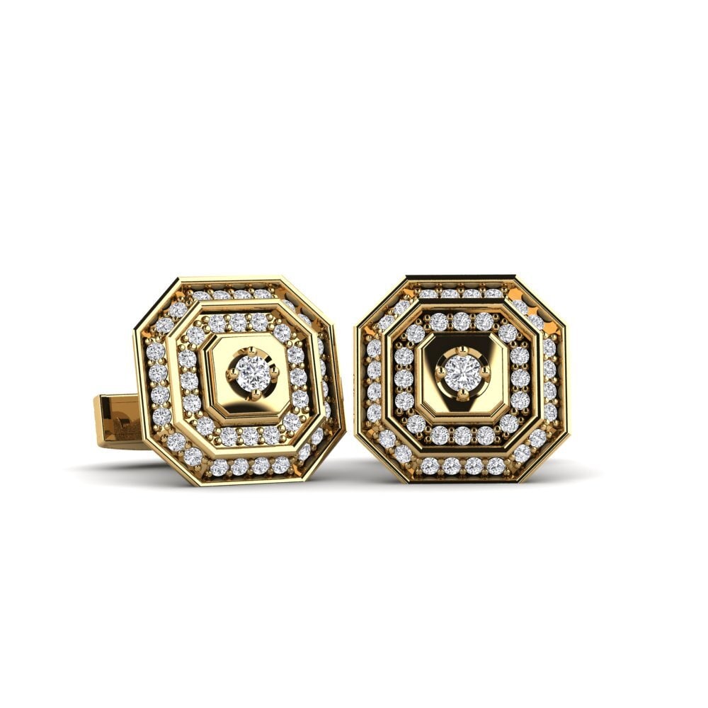 Paire De Boutons De Manchette En Or 14K Et Diamants - Style Orientalisme Magnifique