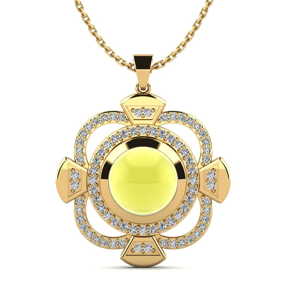 14k Oro Amarillo Topacio Limón Cabujón Colgante de Mujer Majenta