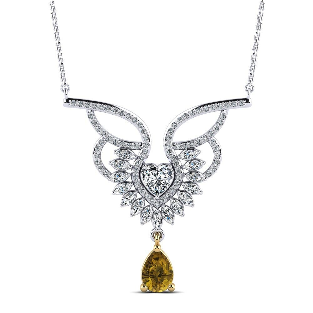 Dây chuyền Vàng Trắng-Vàng 9K Đá Zircon Nâu Premium