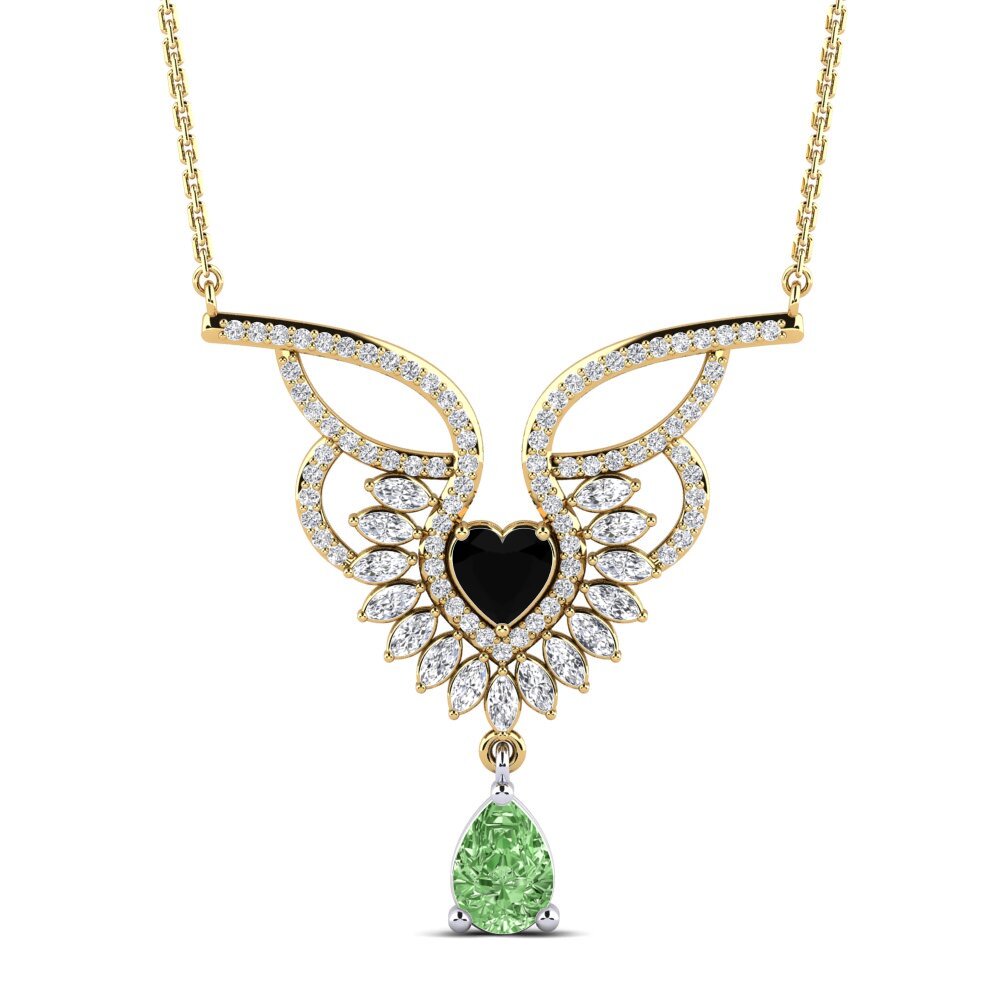 14k Oro Amarillo & Blanco Diamante Verde Collar de Mujer Malena