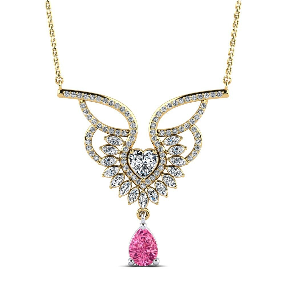 Dây chuyền Vàng-Trắng 9K Đá Tourmaline Hồng / Bích tỷ Premium