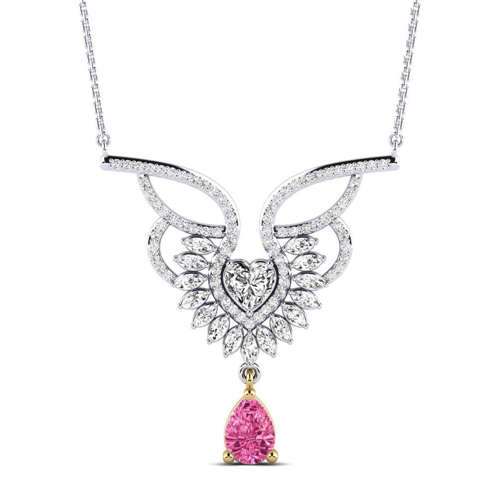14k Oro Blanco & Amarillo Turmalina rosa Collar de Mujer Malena
