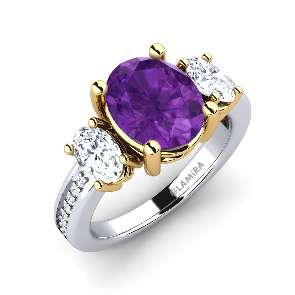 14k Oro Blanco & Amarillo Amatista Anillo de compromiso Maletha