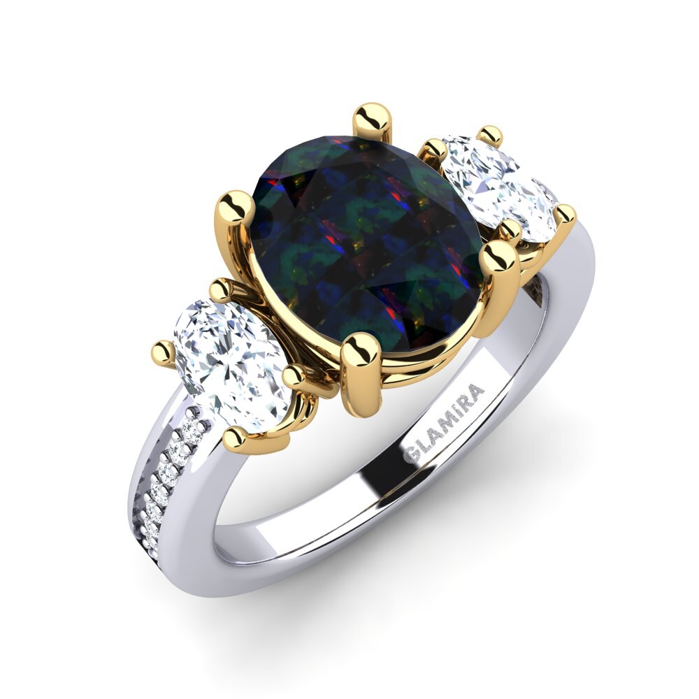 14k Oro Blanco & Amarillo Opalo Negro Anillo de compromiso Maletha