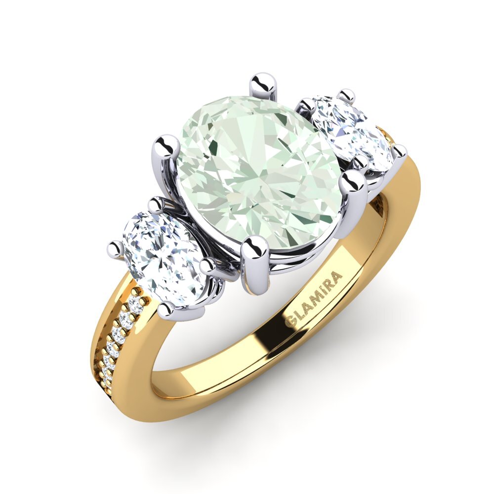 Amarelo & Branco-14K Ametista Verde Anel de Noivado Maletha