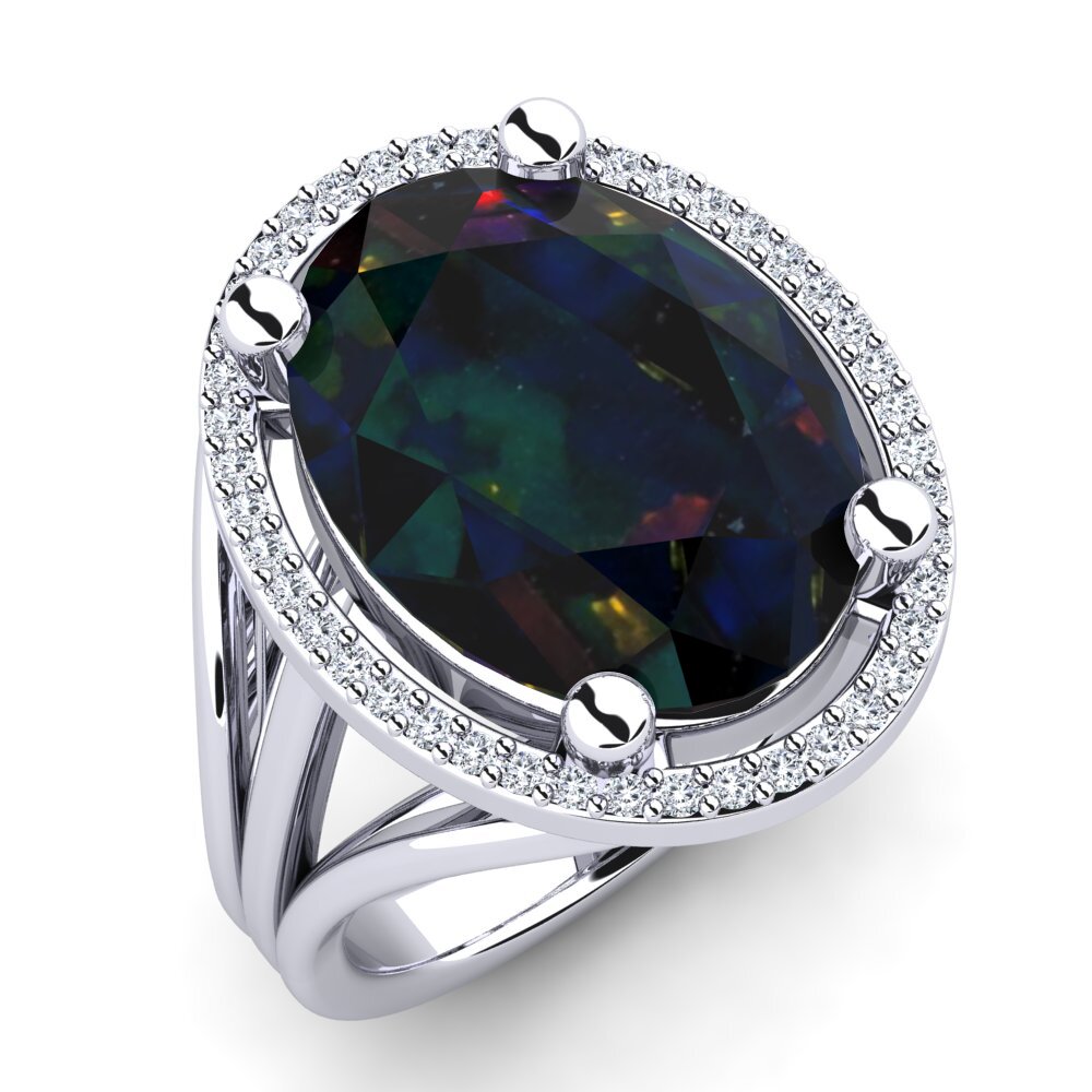 White Silver Black Opal Ring Malison