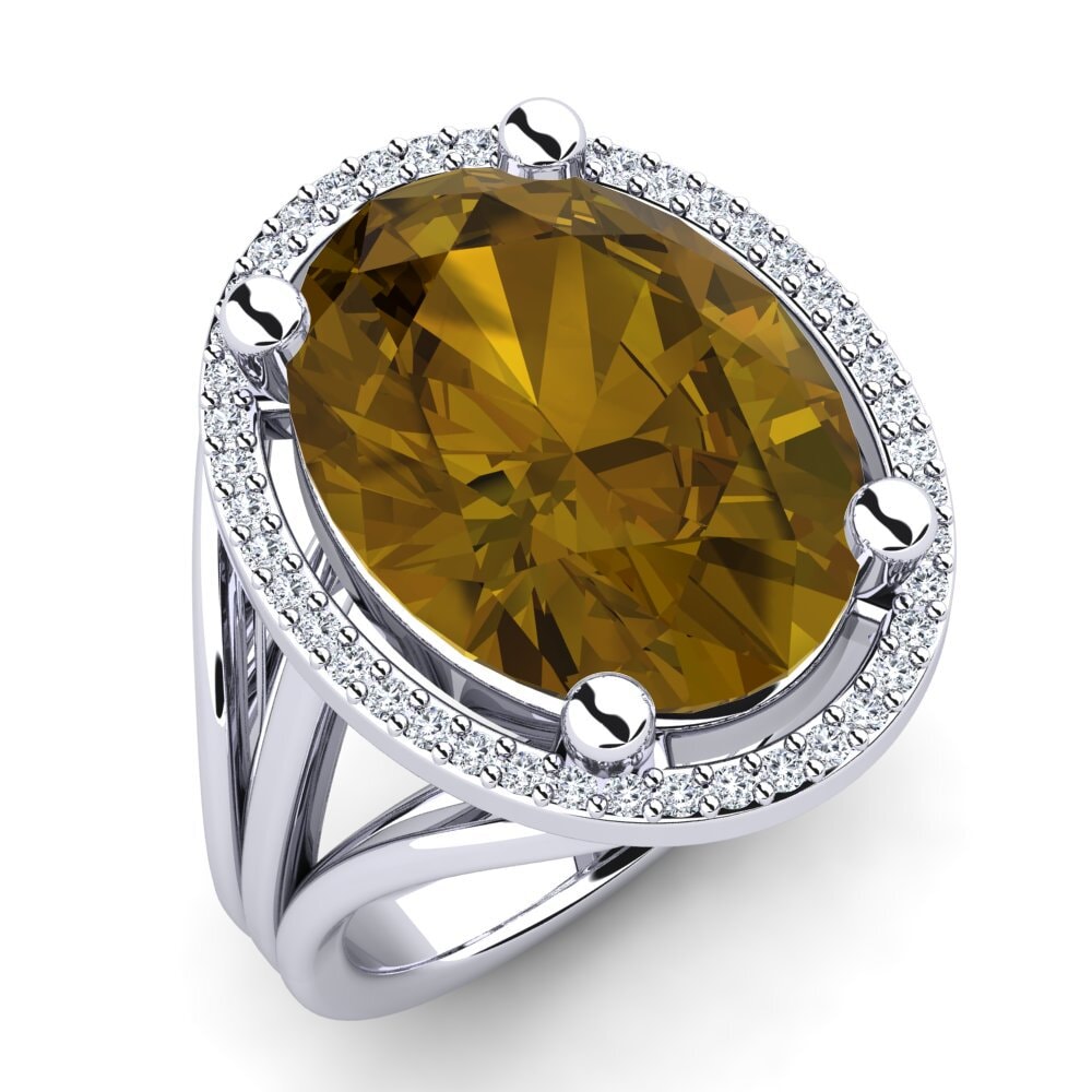 Or Blanc 14k Zircon Brun Bague Malison