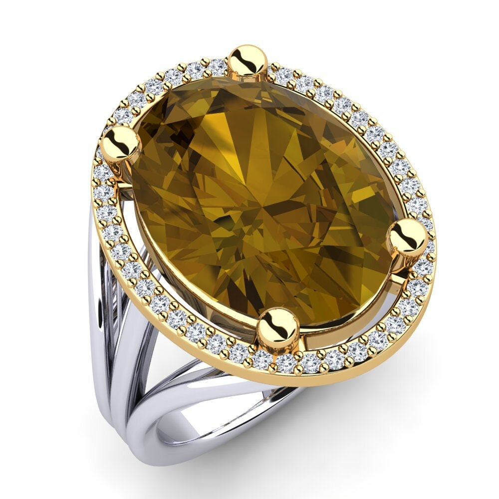 Or Blanc & Jaune 9k Zircon Brun Bague Malison