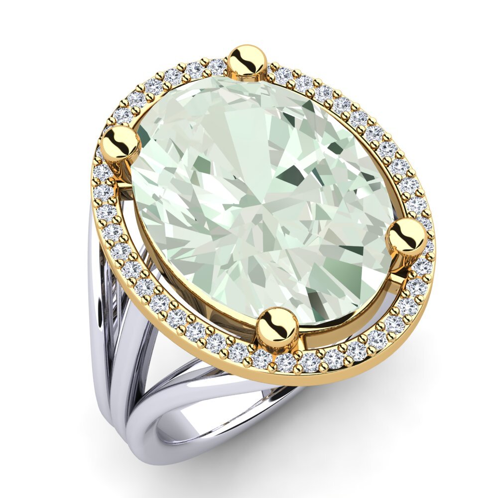 18ct White & Yellow Gold Green Amethyst Ring Malison