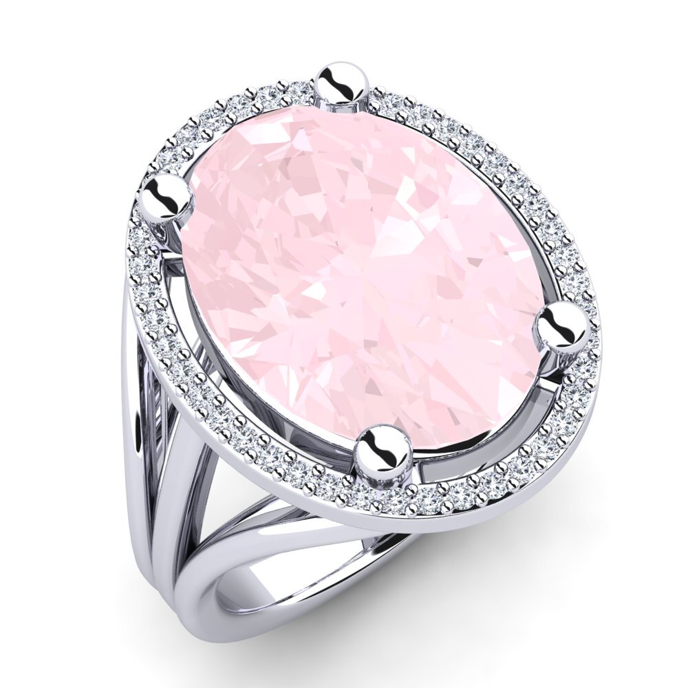 Or Blanc 9k Quartz Rose Bague Malison