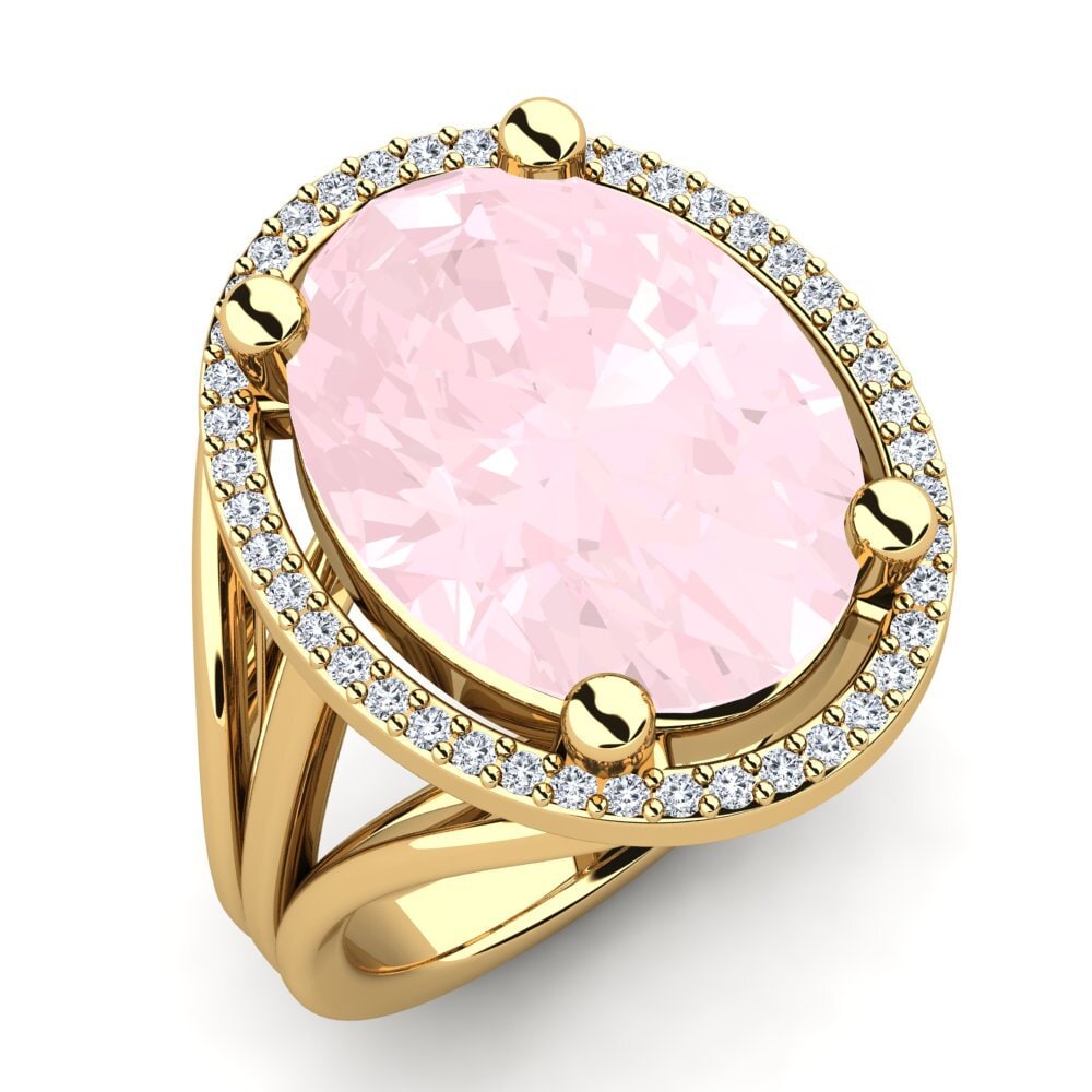 Or Jaune 18k Quartz Rose Bague Malison