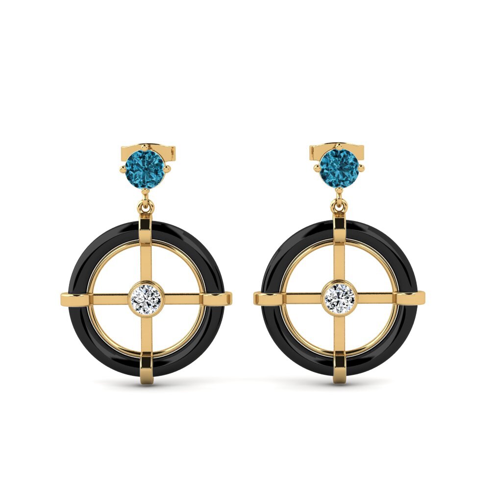 14ct Yellow Gold Blue Zircon Women's Earring Mallon