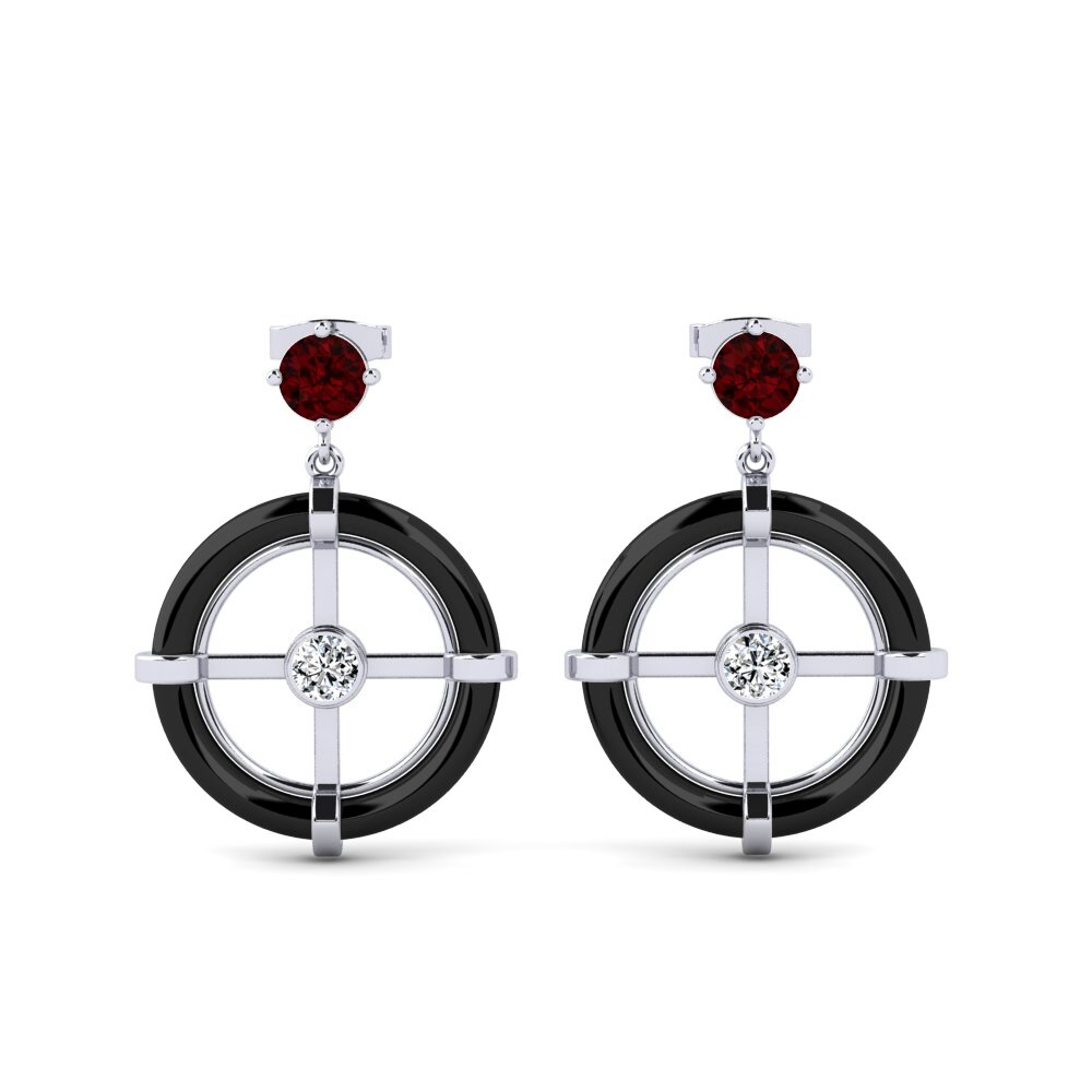 18ct White Gold Garnet Women's Earring Mallon