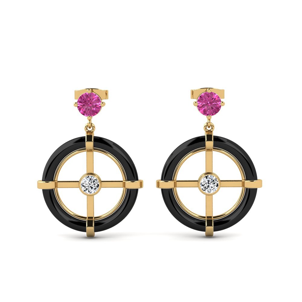 14ct Yellow Gold Pink Topaz Women's Earring Mallon