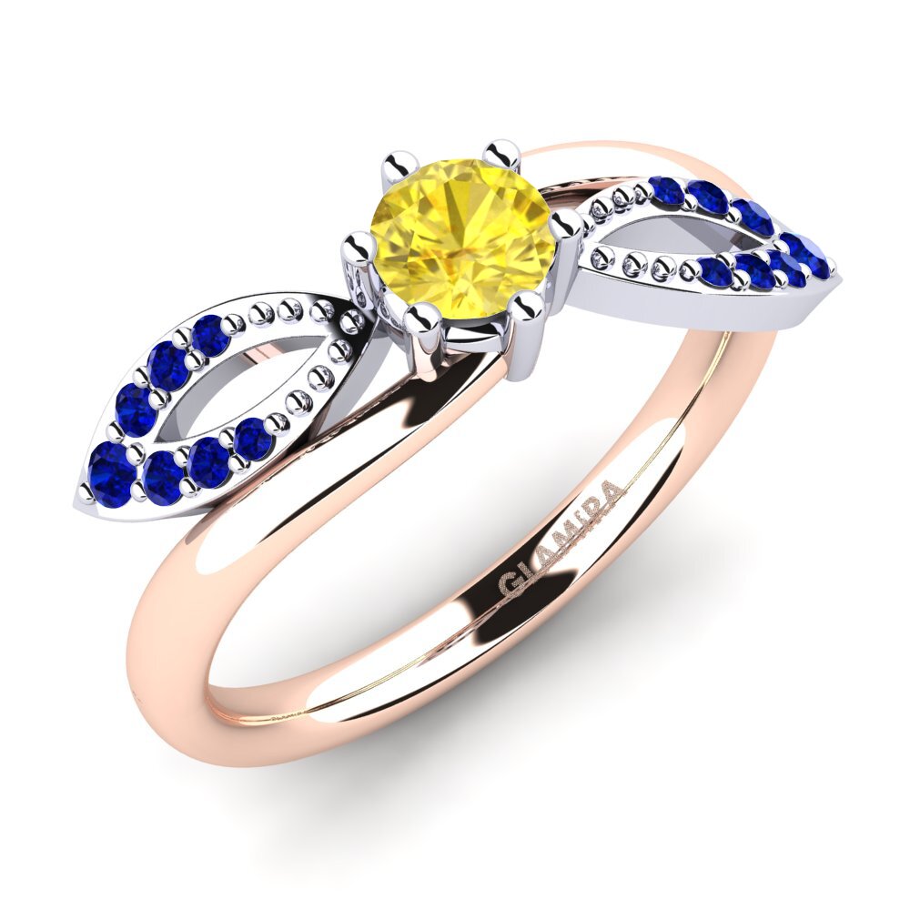 14K Rood & Wit Goud Gele Saffier Verlovingsring Malus