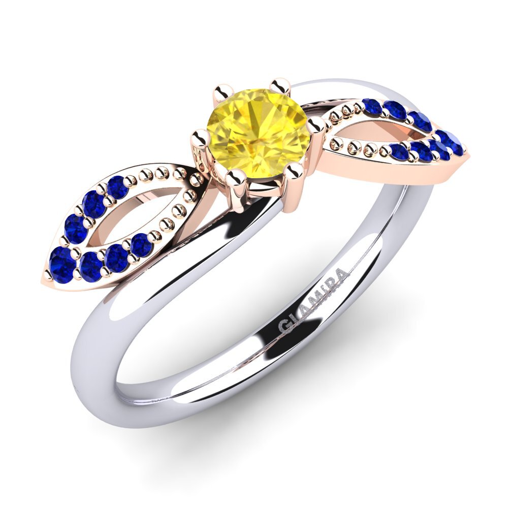 14K Wit & Rood Goud Gele Saffier Verlovingsring Malus