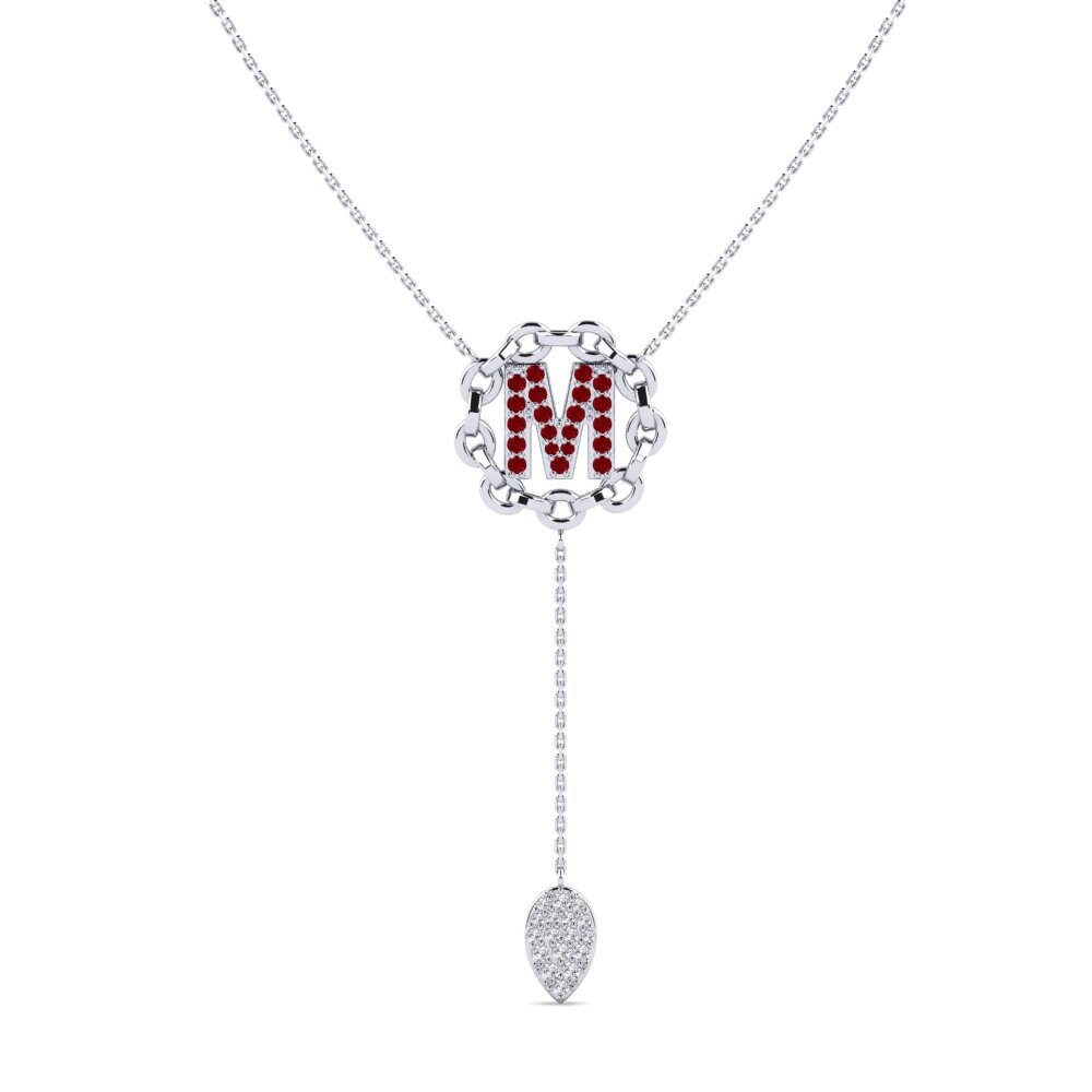 Weißgold 750 Roter Zirkonia Damen halskette Maluwa - M