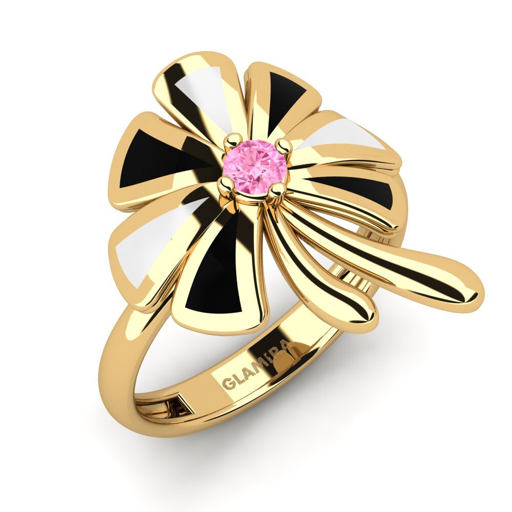 Or Jaune 14k Saphir Rose Bague Manasnan