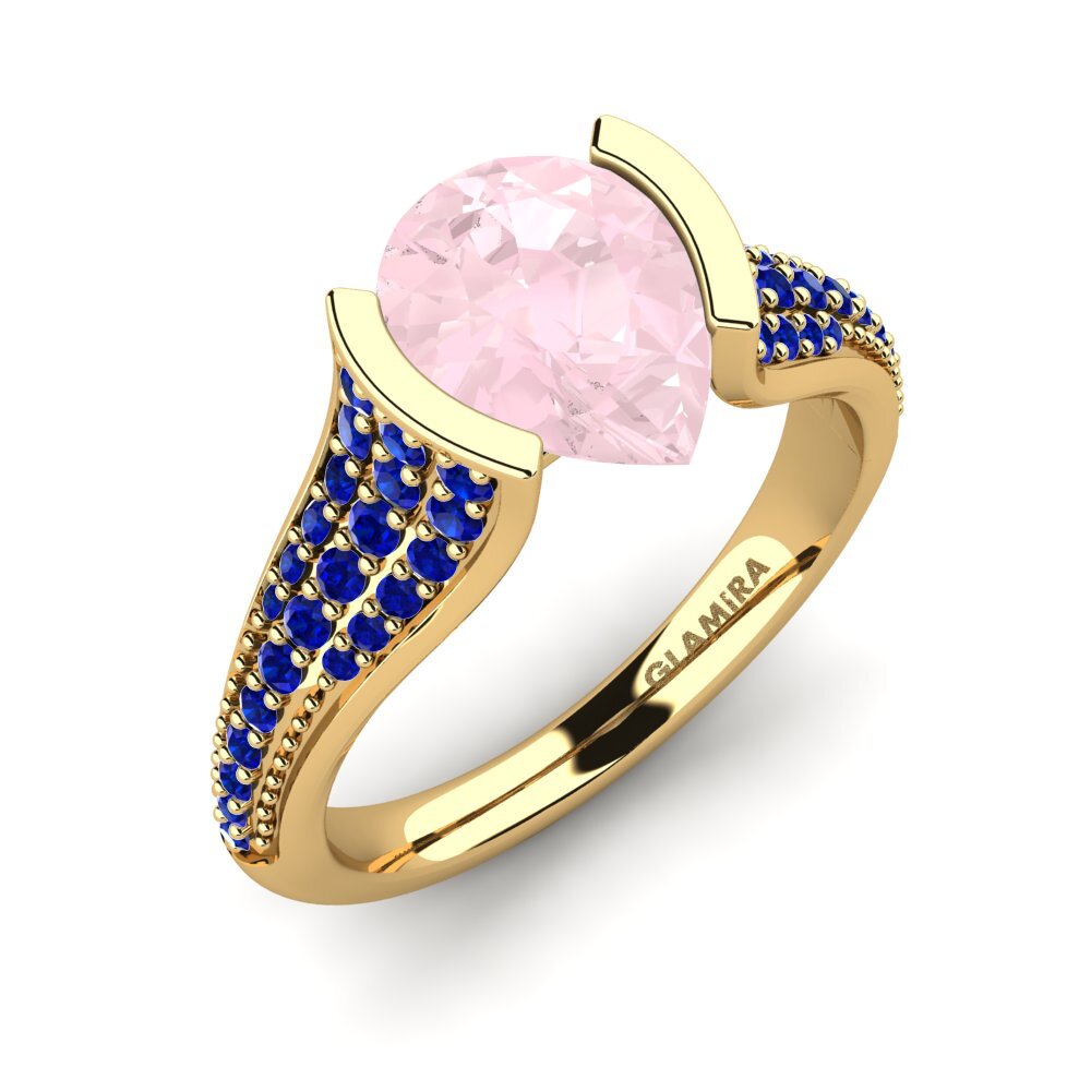 18K Yellow Gold Rose Quartz Engagement Ring Mangabel