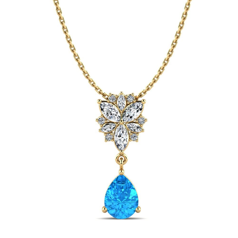 14ct Yellow Gold Blue Topaz Women's Pendant Mangano