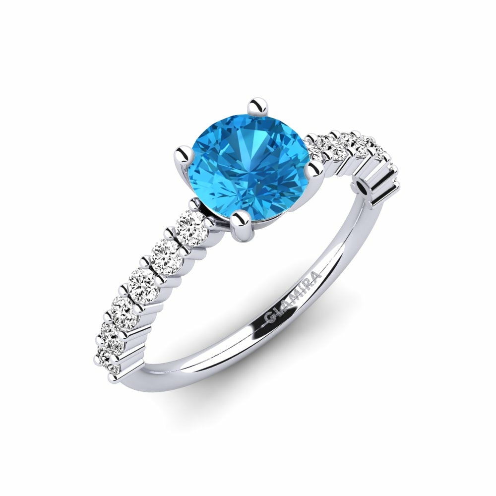 1 重量（克拉） 單鑽密鑲 藍托帕石 訂婚戒指 Manilla