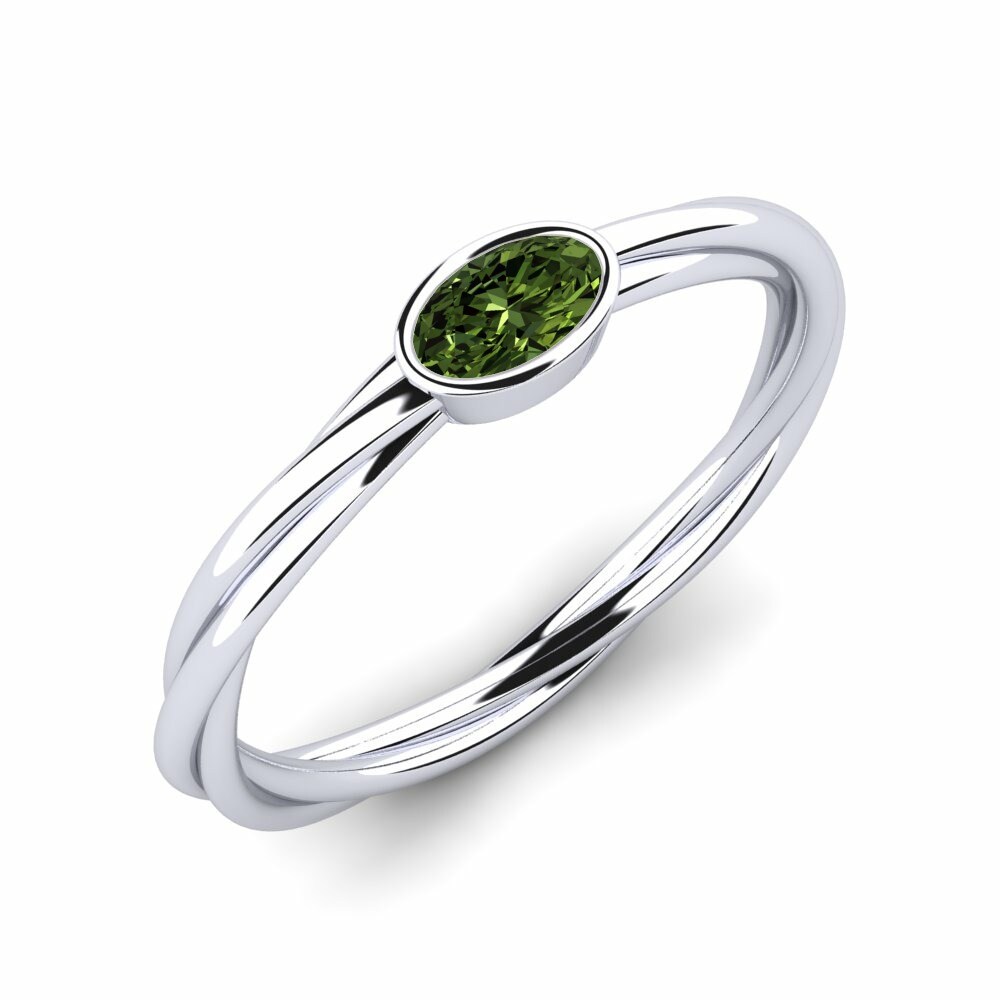 橢圓形 綠色藍寶石 訂婚戒指 Manque