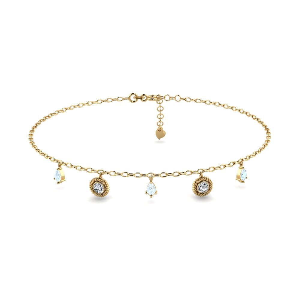 14ct Yellow Gold Aquamarine Women's Anklet Mantas