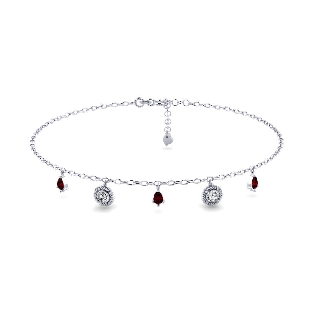18ct White Gold Garnet Women's Anklet Mantas